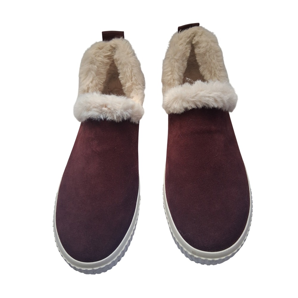 Timberland Burgundy Suede Faux Fur Lined Slip On Sneaker Shoes Womens